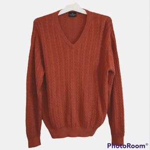 Hickey-Freeman Collection silk blend cable knit sweater burnt orange size Large